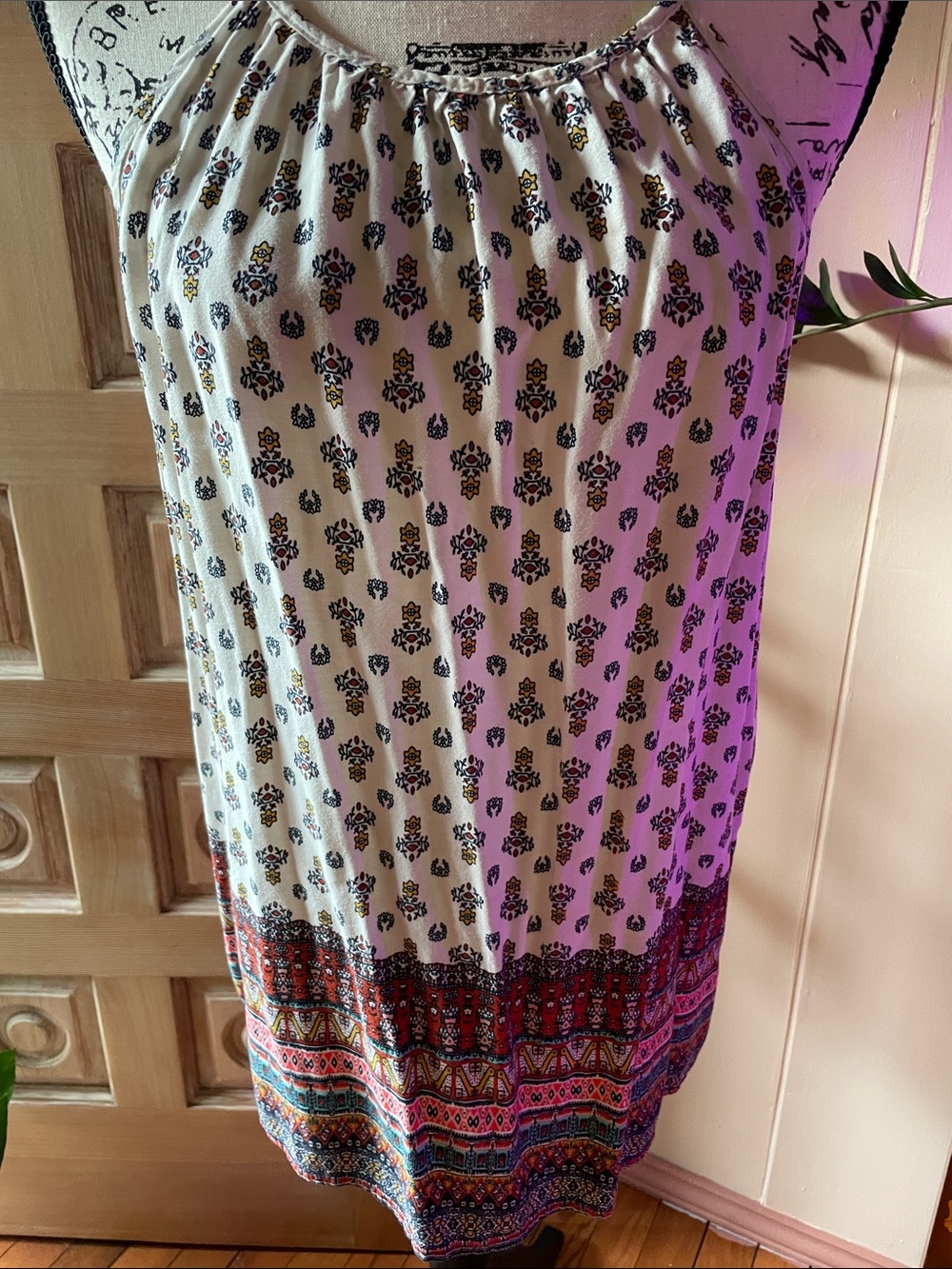 Mossimo Supply Co. Cream Sleeveless Printed Boho Dress with Multicolor Border